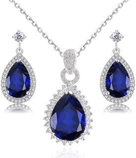 Crystalline Azuria Bridal Jewelry Set: Cubic Zirconia Necklace and Earrings with Gold-Plated Base and Lobster Clasp