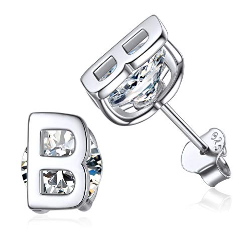 Small Initial Stud Earrings for Women, 925 Sterling Silver Cubic Zirconia Letter Earrings Hypoallergenic (with Gift Box)