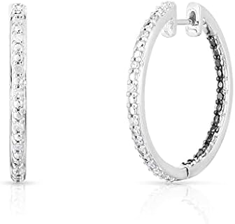Natalia Drake Inside Outside 1/4 Cttw Black White Diamond Hoop Earrings for Women in Rhodium Plated 925 Sterling Silver