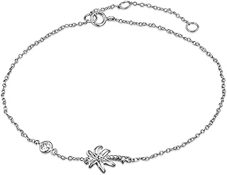 Women's Sparkling CZ Palm Tree Anklet in 925 Sterling Silver - Link Chain with Spring-Ring Clasp