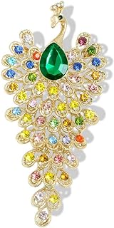 Rhinestone Gold Peacock Brooch Pin for Women Girls Fashion Exquisite Big Colorful Crystal Bird Animal Tail Brooches Lapel Pins Elegant Dress Accessories Wedding Christmas Holiday Jewelry Gift