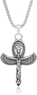 Egyptian Goddess ISIS Pendant Necklace with Popcorn Chain and Lobster Clasp for Women, Rhodium-Plated Winged Figurine Design