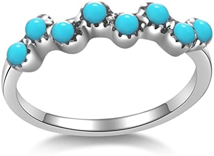 Glowave Turquoise Ring 925 Sterling Silver Plated Turquoise Jewelry for Women Boho Stackable Rings Western Rings Simple Retro Birthday Jewelry Gift (US 5-11)