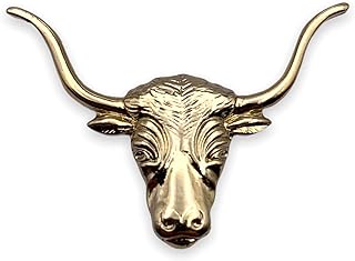 Pin-type Texas Longhorn Steer Cattle Head Cowboy Brooch in Durable Base Metal and Leather | Stylish Accessory for Men & Women | Ideal for Hats, Jackets, Backpacks - A Perfect Gift for Sports Lovers & Proud Texans