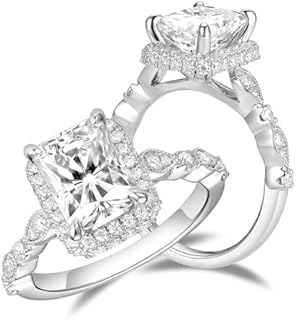 DovEggs 14K Gold QUALITY Silver Moissanite Engagement Rings for Women Center 3ct 7X9mm G-H-I Color Radiant Cut Moissanite Hidden Halo Engagement Ring Curved Enhancer Guard Wedding Ring