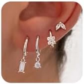 Silver Earrings for Women,Dainty 14k Gold/Silver Plated Lightweight Huggie Hoop Earrings Set Trendy Silver Earring Small Silver Hoop Earrings for Women Silver Jewelry Gifts