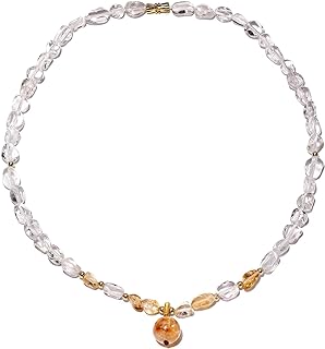 Clear Quartz Beaded Necklaces for Women Citrine Pendant November Birthstone Necklace Tumbled Crystals Jewelry Gifts