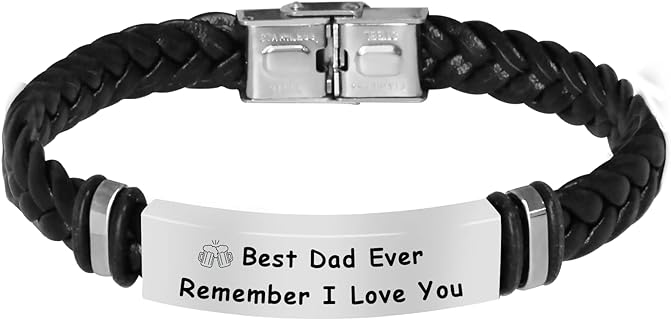 Ruibeila Personalized Mens Leather Bracelets with Custom ID Beads, 1-8 Engraving Names Braided Bracelet for Men Husband Father Grandpa Father's Day Gift