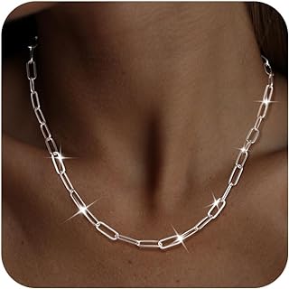 MBW Silver Paperclip Chain Necklace for Women,Dainty Sterling Silver Choker Necklaces for Women Trendy Simple Long Chunky Minimalist Waterproof Link Necklace Jewelry Gifts for Women 16/18/20 in