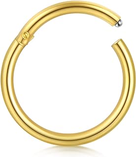 D.Bella Hinged Nose Rings Hoop 316L Surgical Steel Hypoallergenic Septum Ring Lip Ring Helix Cartilage Rook Earrings Body Piercing Jewelry 14G 16G 18G 20G, Diameter 5mm to 14mm