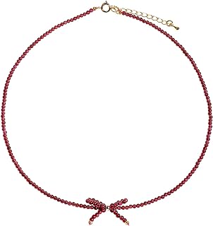 Jewever Genuine Red Garnet Birthstone Choker Necklace for Women Crystals and Healing Stones Bowknot Cute Jewelry Gifts