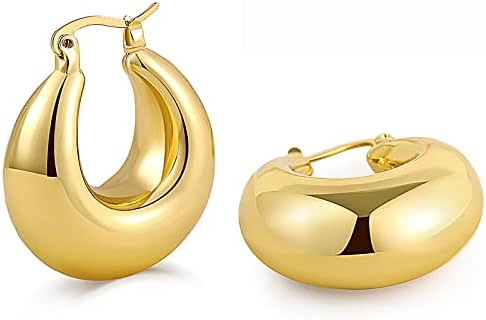 Chunky Gold Hoop Earrings for Women Lightweight Thick Hoops 18k Gold Plated Large Chunky Hoop Earrings Hypoallergenic Jewelry
