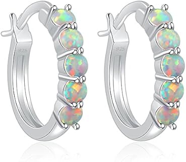 CiNily Small Hoop Earrings for Women Sterling Silver or Rose Gold Plated Opal Hypoallergenic Earrings Gemstone Huggie Hoop Earrings 18mm