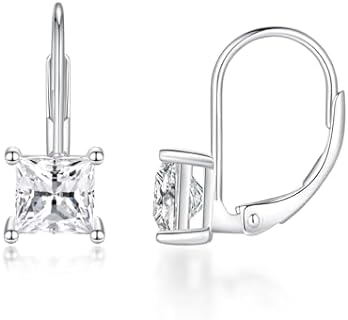 2-2.4 CT Princess Cut/Round Moissanite Stud/Drop Earrings for Women Men,Platinum Plated S925 Sterling Silver Square Diamond Scew/Lever Back Earrings, Lab Grown Diamond Earrings