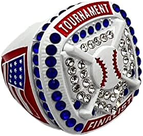 Discount Sports Rings HOME PLATE FINALIST RING — WHITE BODY, BLUE STONES, RED SIDES, NATIONAL Premium Softball Baseball Ring/Player/Team Awards/Tournament Ring 10-5
