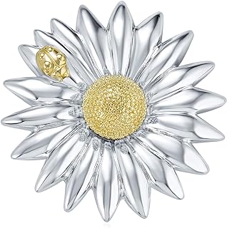 Ladybug Brooch with Pin Clasp - Gold and Silver Plated Sunflower Daisy Design, Large Fashion Statement Jewelry for Women