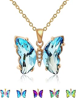 Sliding Knot Box Chain Brass Butterfly Crystal Choker Necklace for Women & Teen Girls - Brass with Hypoallergenic 14k Gold Plating - Ideal Valentine's Day or Birthday Gift