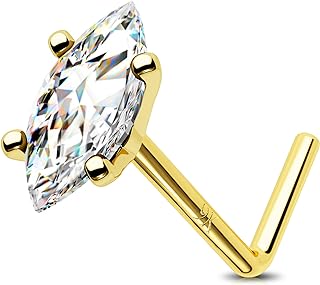 Jewseen 9K Gold Nose Studs CZ Nose Rings 20g Nose Piercings L Shaped Nose Piercing Jewelry Gold Nose Rings for Women Men