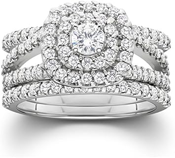 Oval Natural Diamond Engagement Ring with White Diamond in 10K White Gold for Her, Cushion Halo Design