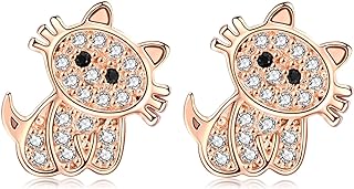 Screw Back Stainless Steel Cat Shaped Cartilage Stud Earrings with Cubic Zirconia Gem for Women 2PC