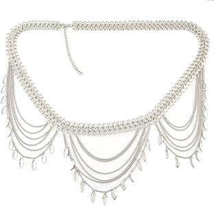 Victray Silver Alloy Chain Body Jewelry - Embellished with Sequins for Women - Adjustable, Layered Waist/Belly Chain