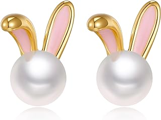 FILMOON Easter Rabbit Pearl Earrings Dainty Zircon Studs Bunny Carrot Cute Jewelry Gifts