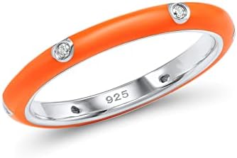 Santuzza Stackable Enamel Ring 925 Sterling Silver Cubic Zirconia Rainbow Eternity Stacking Band Rings for Women