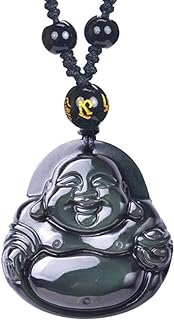 Adjustable Obsidian Beaded Cable Chain Necklace with Laughing Buddha Pendant for Men & Women: Enhances Luck & Wealth