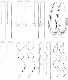 LOLIAS Women's Cubic Zirconia Drop Stainless Steel Threader Earrings with French Wire Back Finding