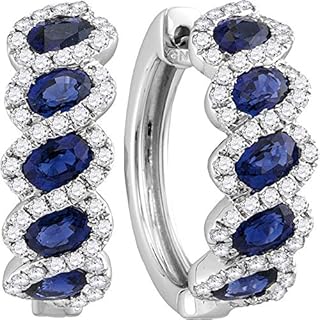 Dazzlingrock Collection 0.57 Carat (ctw) Oval Natural Blue Sapphire & White Diamond Hoop Earrings, 14K White Gold