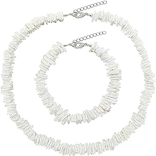 Hawaiian Style Puka Shell Seashell Beaded Choker Necklace Handmade Adjustable Chain Clam Chip Clavicle Necklace for Women Girl Teen Summer Beach Surfer Jewelry