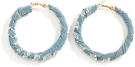 Vintage Exaggerated Denim Hoop Earrings Cool Jeans Cloth Big Round Circle Huggie Hoops Earrings Bohemia Statement Jewelry Accessories for Women Girls