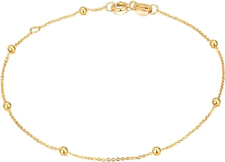 SISGEM Solid 14K, 18K Gold Bracelets for Women, Real Gold Bead Thin Chain Bracelet