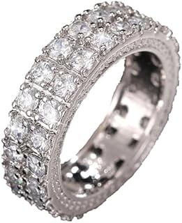 14K Gold Plated Rings Men Cubic Zirconia Eternity Bands Rings Stackable Engagement Rings for Women