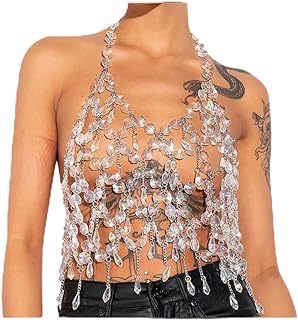 Stunning Crystal Body Chain with Acrylic Rhinestones & Silver Tassel Design for Stylish Women - Perfect for Summer Beach Parties
