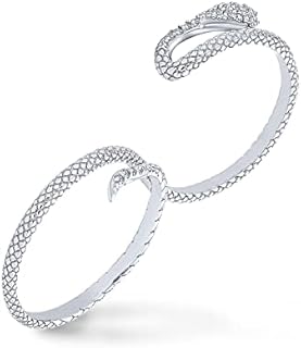 Bling Jewelry Boho Cubic Zirconia Fashion Statement CZ Pave Serpent Snake Multi Double Two Finger Band Ring For Women .925 Sterling Silver
