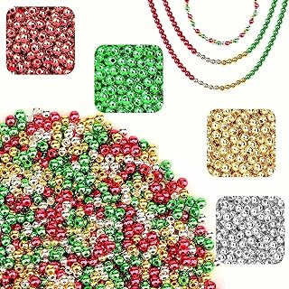 DECYOOL Festive Round Christmas Beads in Silver, Gold, Red & Green for DIY Jewelry Making, 4mm Size, Ideal for Custom Bracelets & Necklaces