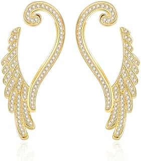 Gold Hoop Earrings for Women, 18K Plated 925 Sterling Silver Post Gold Silver Lightweight Minimalist Design Angel Wing Hoops Earring