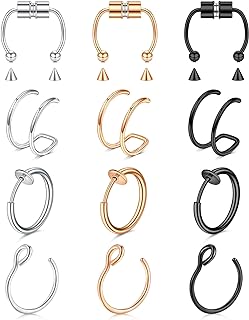 TOKRING Fake Nose Ring Fake Septum Fake Nose Studs Nose Cuffs Clip On Lip Ear Hoop Non Pierced Jewelry for Women Men