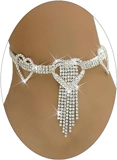 1Pcs Rhinestone Heart Tassel Anklet for Women Girls, Glitter Crystal Fringe Ankle Bracelet, Bling Tennis Foot Chain Adjustable High Heel Anklet Sparkling Body Jewelry for Party Nightclub Wedding Date