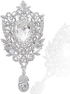 Royal Adderley Art Deco Floral Vine Crystal Brooch with Pin Clasp for Women, Tear Drop Design