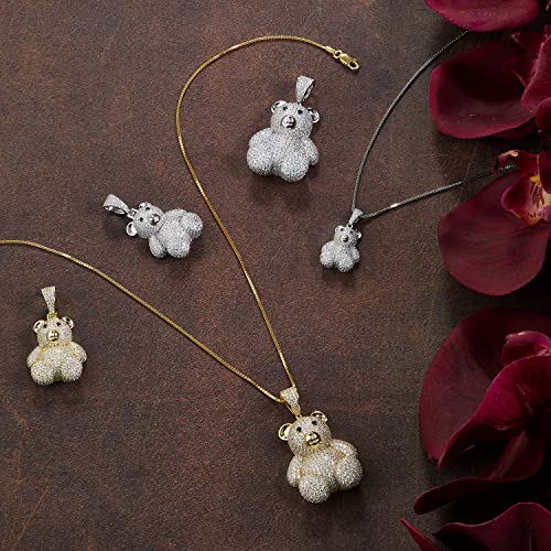 Teddy Bear Necklaces for Women - Sterling Silver Necklace with Cubic Zirconia Stones Pendant - Pendant Necklace with 18'' Box Link Chain for Birthday