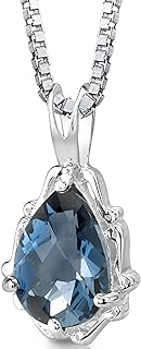 PEORA London Blue Topaz Teardrop Pendant Necklace 925 Sterling Silver, Genuine Gemstone Birthstone, 2.25 Carats Pear Shape Vintage Style Solitaire, 10x7mm with 18 inch Chain