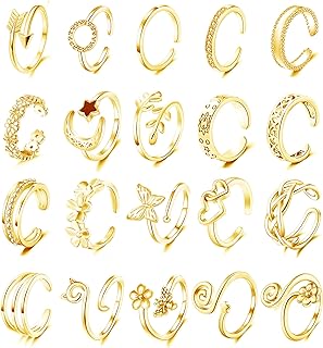 Staligue 20pcs Adjustable Toe Rings Set for Women Fingers Joint Tail Summer Beach Arrow Flower Open Rings Foot Jewelry