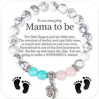 New Mom Gifts for Women Bracelet for Pregnant Women Mama to Be Bracelet Natural Stone Beaded Bracelet Baby Feet Charm Bracelet Baby Shower Gifts