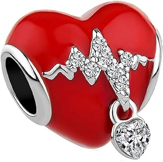 Luluadorn Women's Valentine Charms for Bracelets: Heart Bead Love CZ, Ideal for Wife, Girlfriend, Sister, Valentines - Silver No Gemstone Copper Metal Bracelet Charms