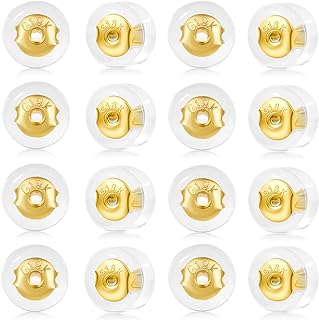 18K Gold Earring Backs for Studs, 16Pcs Comfortable Silicone Earring Backs for Droopy Ears, Locking Secure Hypoallergenic Earring Backs Replacements for Adults Kids