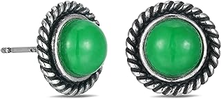 TRUEARTH 3.0 - 4.0 Ct (7mm) Genuien Gemstone Stud Earrings, 925 Sterling Silver Vintage Stud Earrings with Turquoise, Green Jade or Rose Quartz, Western Antiqued Boho Good Fortune Protection Healing Earrings for Women Men Wife Girlfriend Mom Him Her