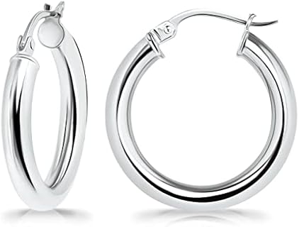 Sterling Silver Polished Finish Round-Tube Hoop Earrings 3mm Wide 15mm-30mm Diameter