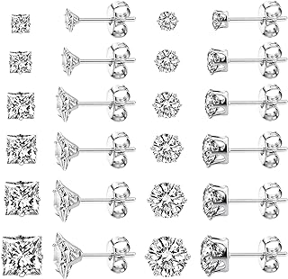 COZLANE Stainless Steel Stud Earrings For Women Men Girls Hypoallergenic Silver Earrings Sets For Women Multipack Cubic Zirconia Earrings Studs